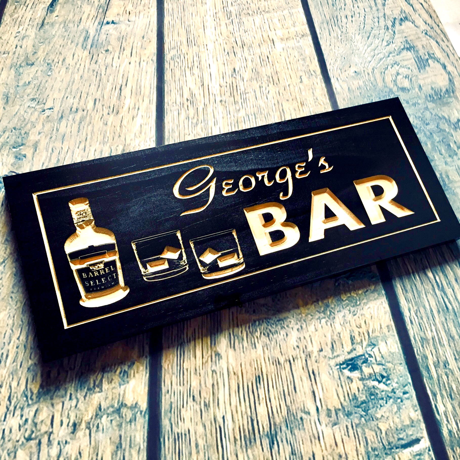 Personalized Bar Sign With Scotch And Shot Glasses